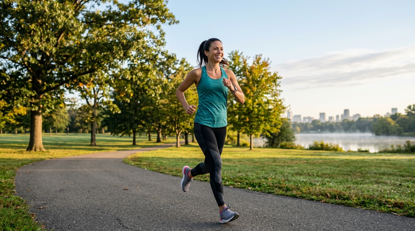 Aktivní žena při ranní rutině venku